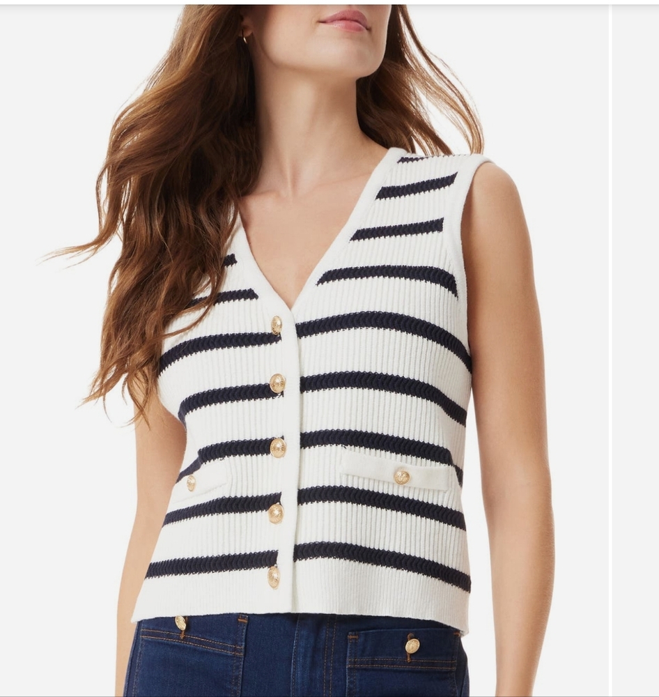 (1770) SAM EDELMAN Winnie Stripe Rib Vest, Size S
